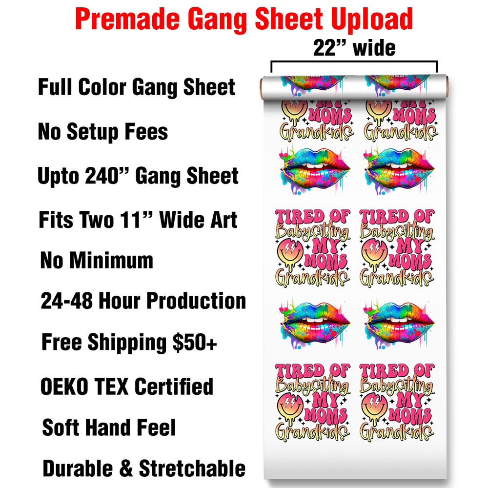 DTF Gang Sheet By Size - Full Color Heat Transfer (Premade Gang Sheets Only)