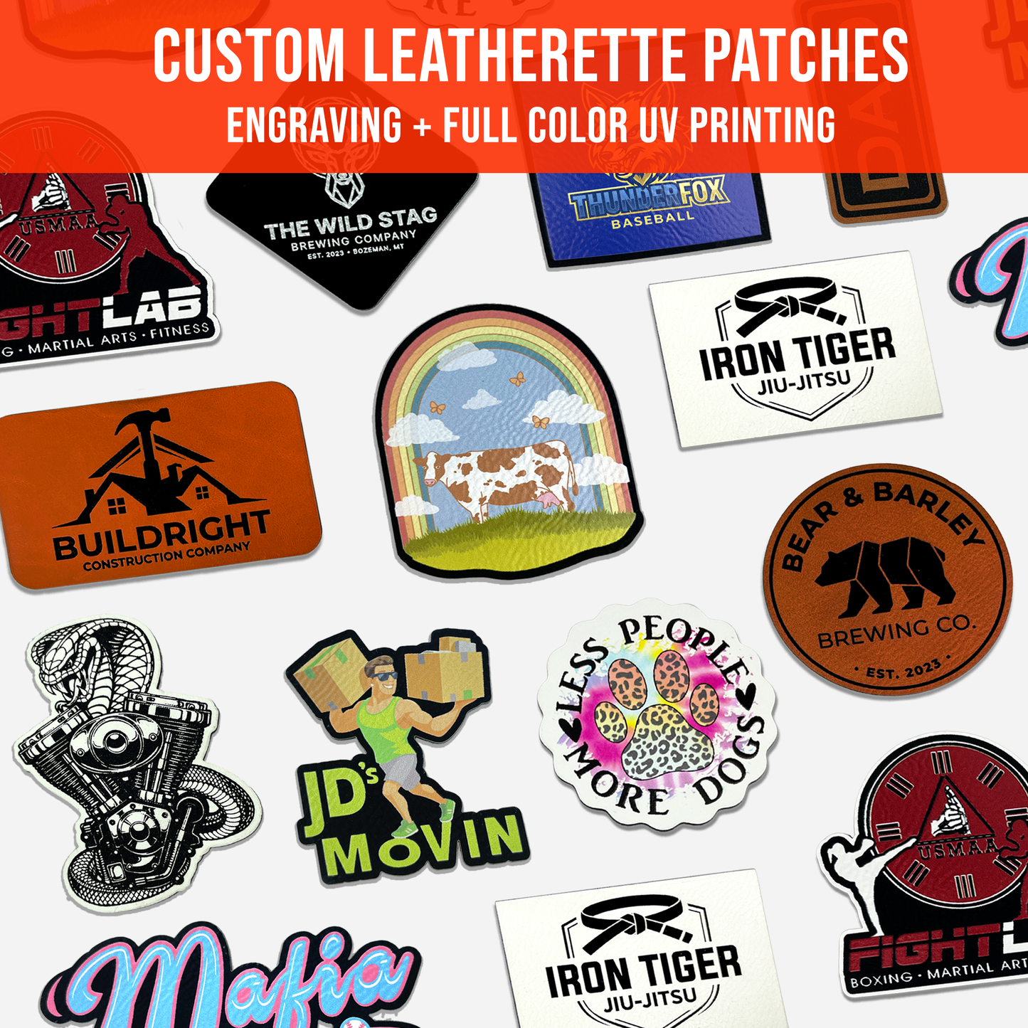 Custom Leatherette Patches (Engraved | UV Printed)